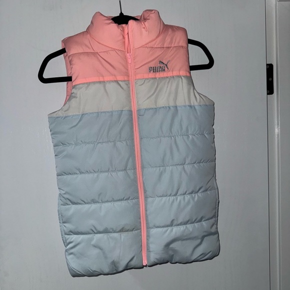 Puma Other - Puma Puffer Vest Girls Size 10/12 kids pink , blue Black Side Pockets Full Zip